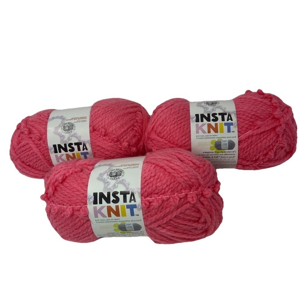 Lion Brand Insta-Knit Yarn Hot to Trot Pink Super Bulky Bundle of 3‎ Skeins NEW